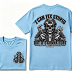 Custom Year I Can Fix Stupid Mechanic Skull Double Print Tee