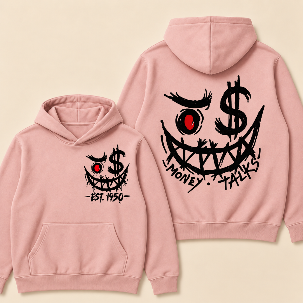 Custom EST. Year-Money Talks Evil Face Print Hoodie