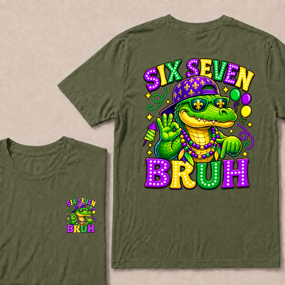 Mardi Gras Six Seven Bruh Mardigator Alligator 6 7 Meme T Shirt