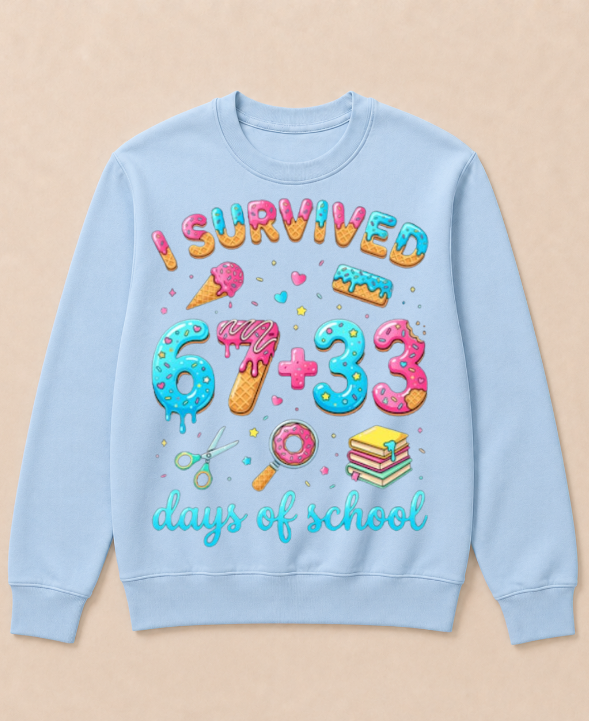 I Survived 100 Days of School 67+33 Days Teachers 100th Day Crewneck Sweatshirt