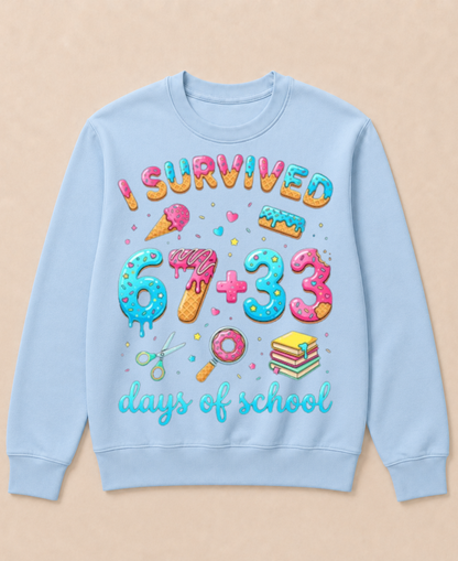 I Survived 100 Days of School 67+33 Days Teachers 100th Day Crewneck Sweatshirt