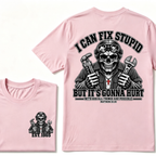 Custom Year I Can Fix Stupid Mechanic Skull Double Print Tee