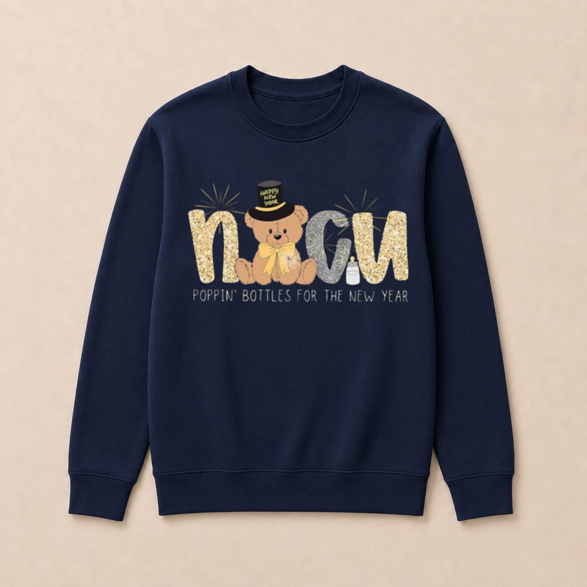 Cute New Year Teddy Bear  Crewneck Sweatshirt
