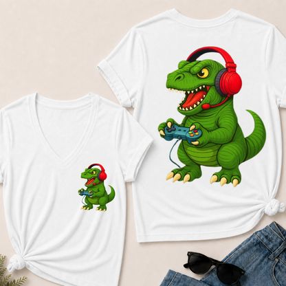 Gamer T Rex Dinosaur Video Games Boys Teen Funny Gift Gaming V-Neck T-Shirt