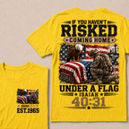 Custom Year Military Memorial Faith Tee | Kneeling Soldier Casket USA Flag Bald Eagle Isaiah 40:31 Double Sided Print Mens Patriotic T-Shirt