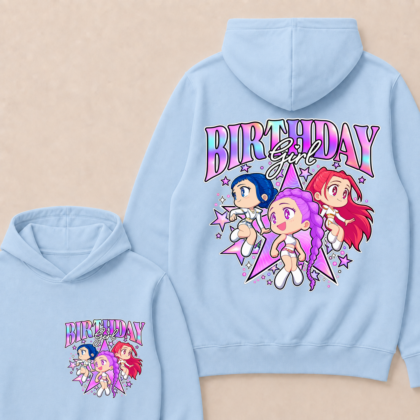 Kpop Demon Hunters Birthday Girl Adorable Chibi Group Shot Hoodie