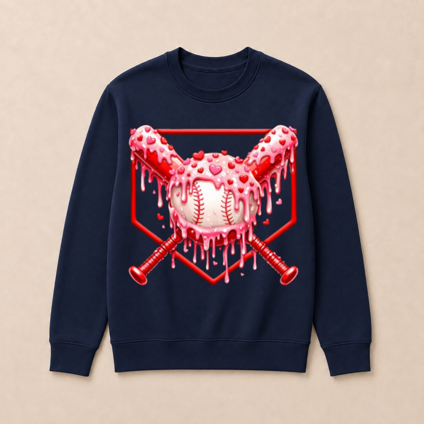 Valentines Day Baseball Boys Ice Cream Drip Heart Youth Kids Crewneck Sweatshirt