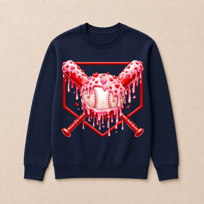 Valentines Day Baseball Boys Ice Cream Drip Heart Youth Kids Crewneck Sweatshirt