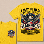 Custom Birth Year American Eagle Tee | Retro USA Banner Shield Patriotic Slogan Double Sided Print Graphic T-Shirt