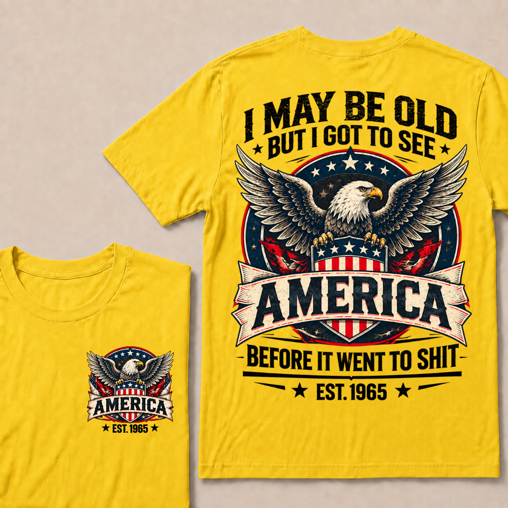 Custom Birth Year American Eagle Tee | Retro USA Banner Shield Patriotic Slogan Double Sided Print Graphic T-Shirt