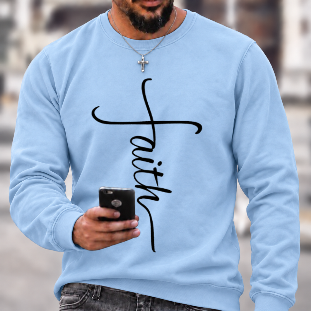 Men's Religious Belief Funny Graphic Print Casual Crew Neck Text Letters Cotton Sweatshirt