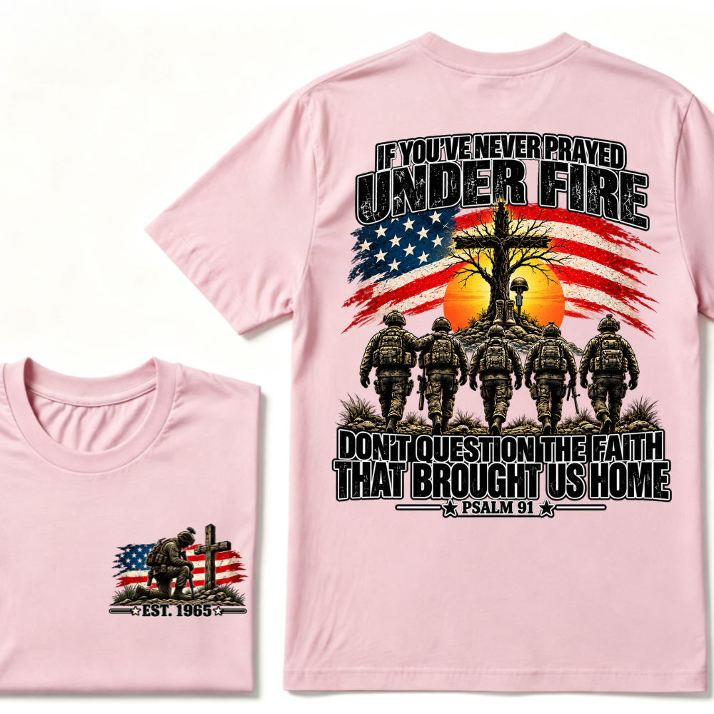 Custom EST.Year Prayed Under Fire Psalm 91 Veteran Double Print T-Shirt