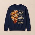 Blessed By God Loved By Jesus Fall Leaves Christian Cross Jesus God Christian Crewneck Sweatshirt