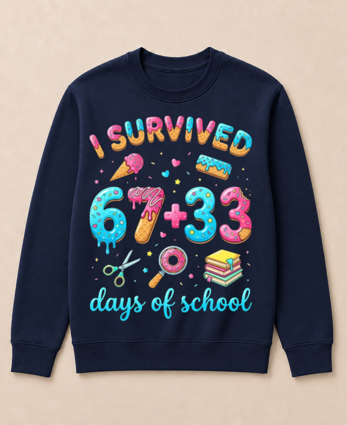 I Survived 100 Days of School 67+33 Days Teachers 100th Day Crewneck Sweatshirt