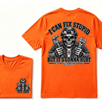 Custom Year I Can Fix Stupid Mechanic Skull Double Print Tee