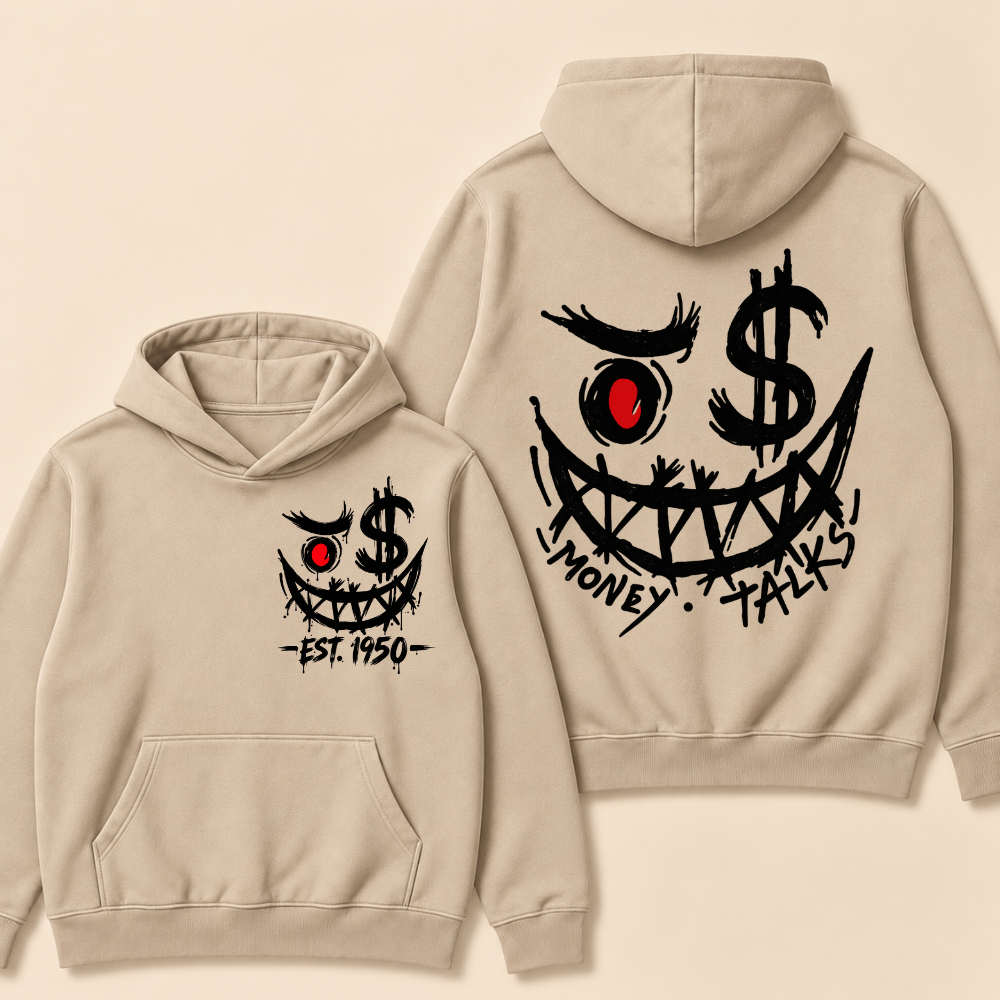 Custom EST. Year-Money Talks Evil Face Print Hoodie