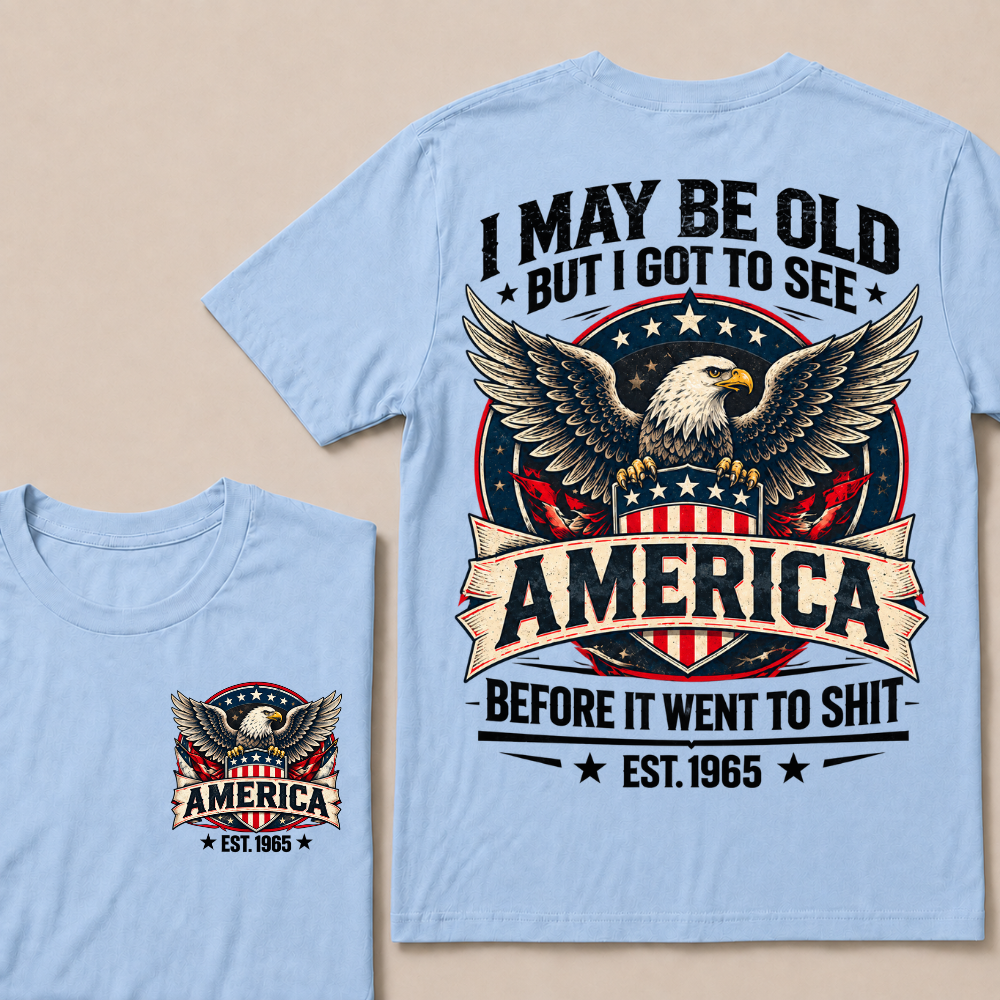 Custom Birth Year American Eagle Tee | Retro USA Banner Shield Patriotic Slogan Double Sided Print Graphic T-Shirt