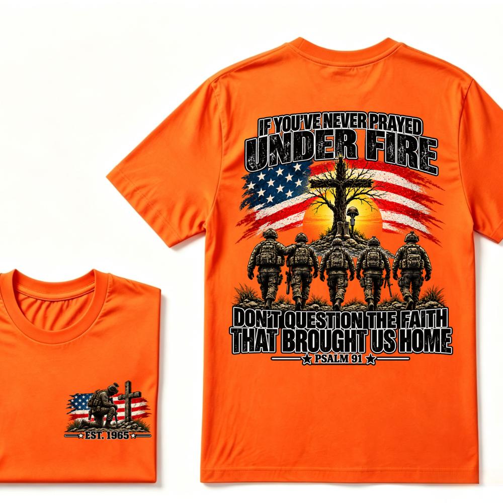 Custom EST.Year Prayed Under Fire Psalm 91 Veteran Double Print T-Shirt