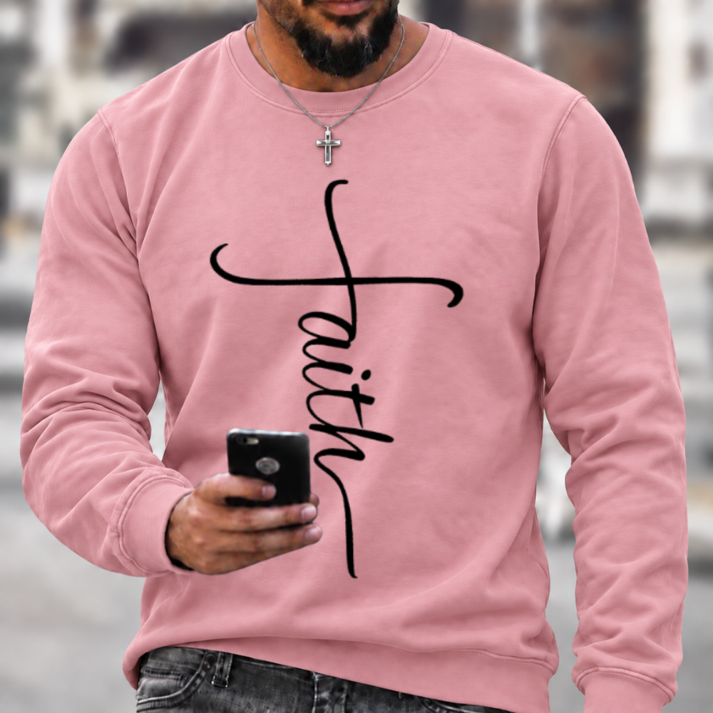 Men's Religious Belief Funny Graphic Print Casual Crew Neck Text Letters Cotton Sweatshirt