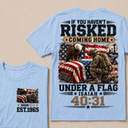 Custom Year Military Memorial Faith Tee | Kneeling Soldier Casket USA Flag Bald Eagle Isaiah 40:31 Double Sided Print Mens Patriotic T-Shirt