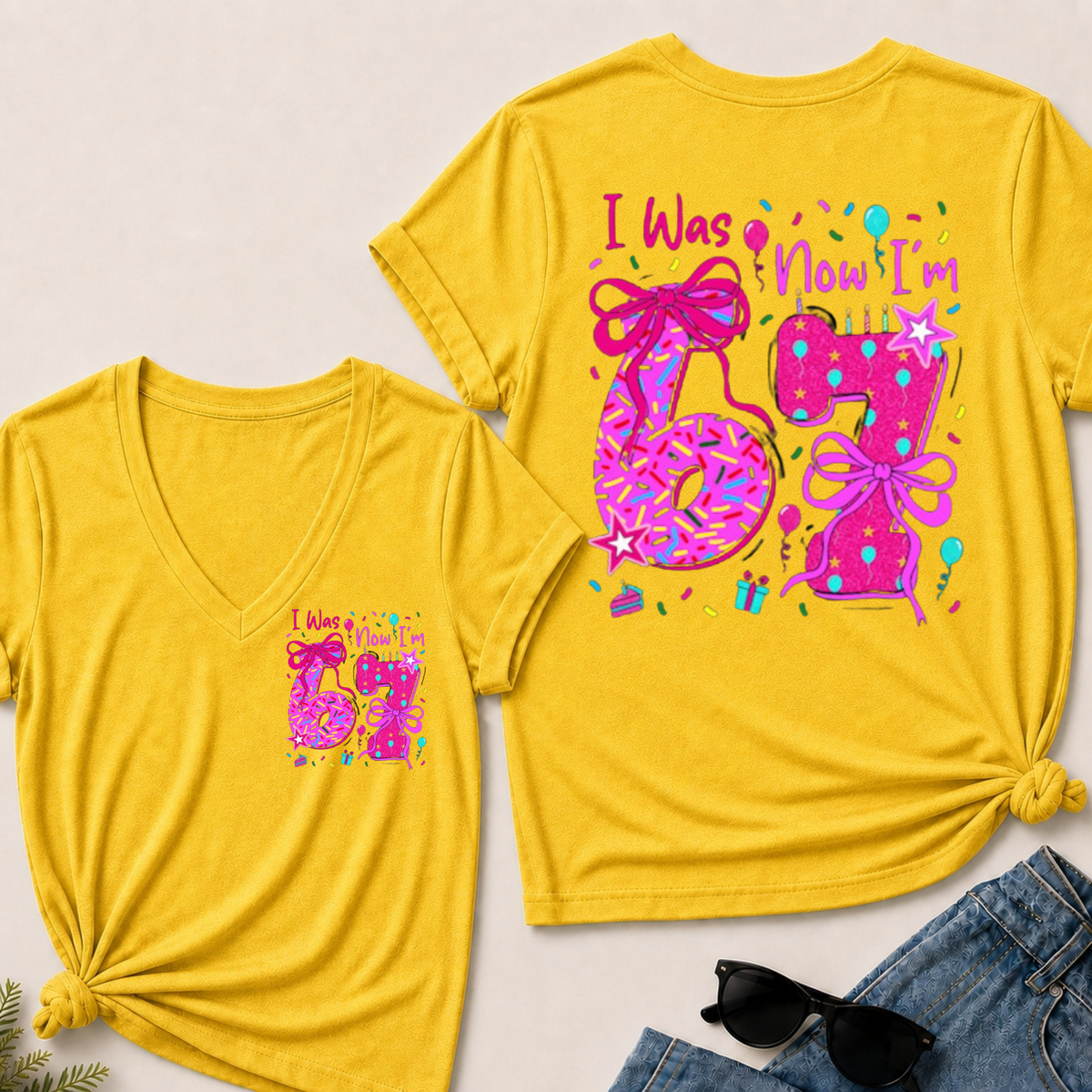 7th Birthday Girl I was 6 Now I'm 7 Year Old Girl Birthday V-Neck T-Shirt