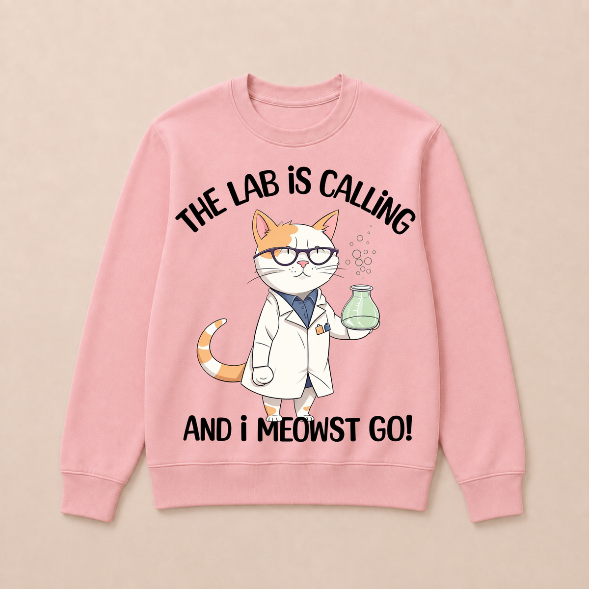 Girls Lab Calling Science Funny Lab Cat Laboratory Chemistry Science Crewneck Sweatshirt