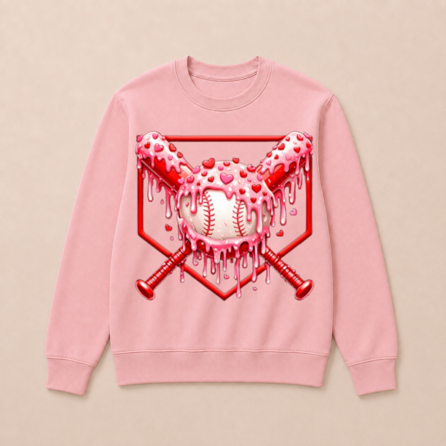 Valentines Day Baseball Boys Ice Cream Drip Heart Youth Kids Crewneck Sweatshirt
