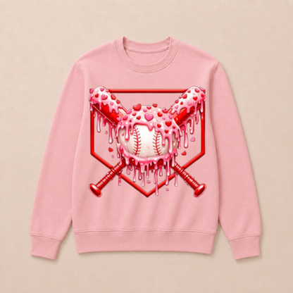 Valentines Day Baseball Boys Ice Cream Drip Heart Youth Kids Crewneck Sweatshirt