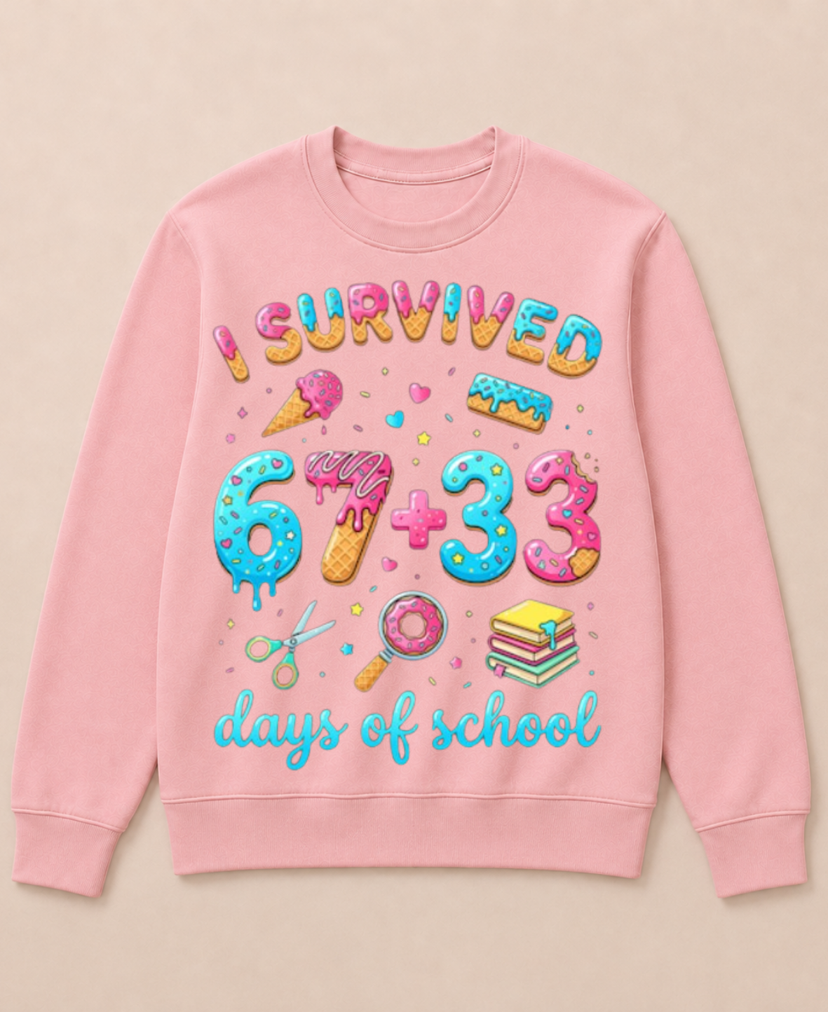 I Survived 100 Days of School 67+33 Days Teachers 100th Day Crewneck Sweatshirt