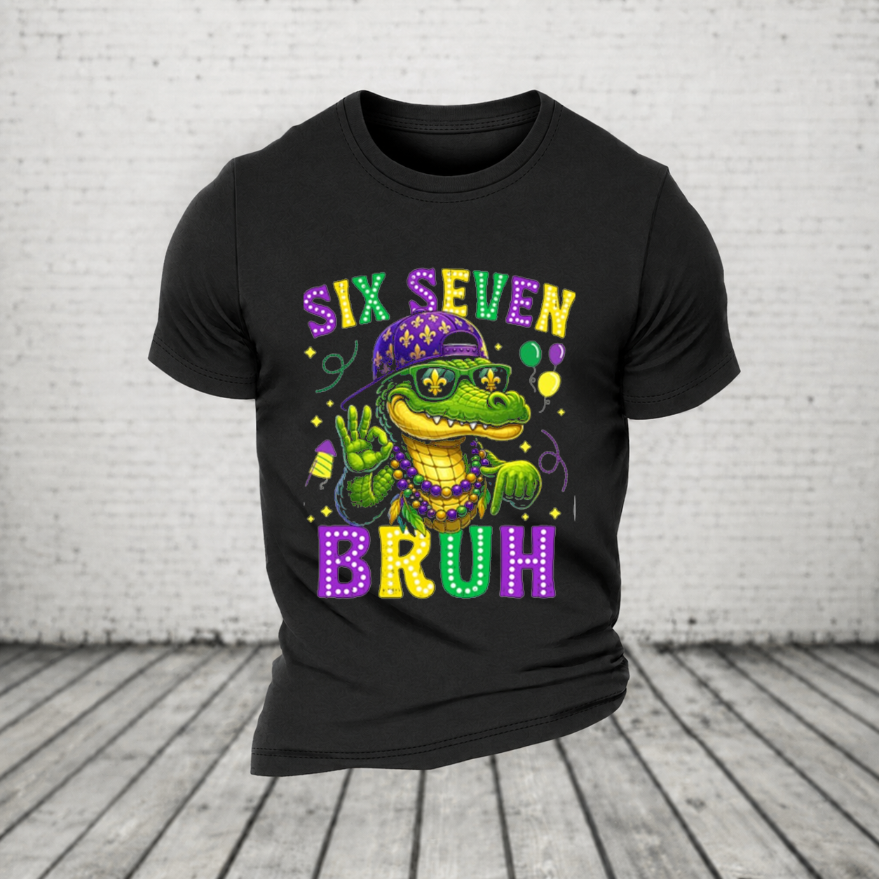 Mardi Gras Six Seven Bruh Mardigator Alligator 6 7 Meme Boys T Shirt