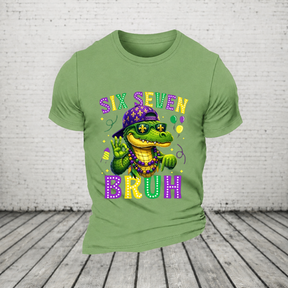 Mardi Gras Six Seven Bruh Mardigator Alligator 6 7 Meme Boys T Shirt