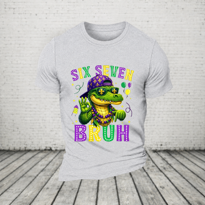 Mardi Gras Six Seven Bruh Mardigator Alligator 6 7 Meme Boys T Shirt