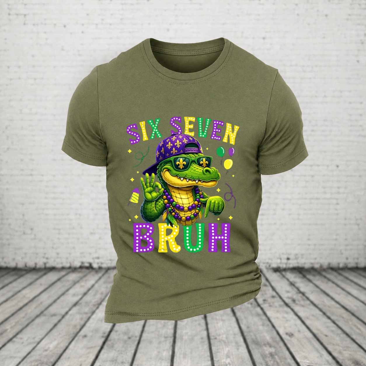 Mardi Gras Six Seven Bruh Mardigator Alligator 6 7 Meme Boys T Shirt