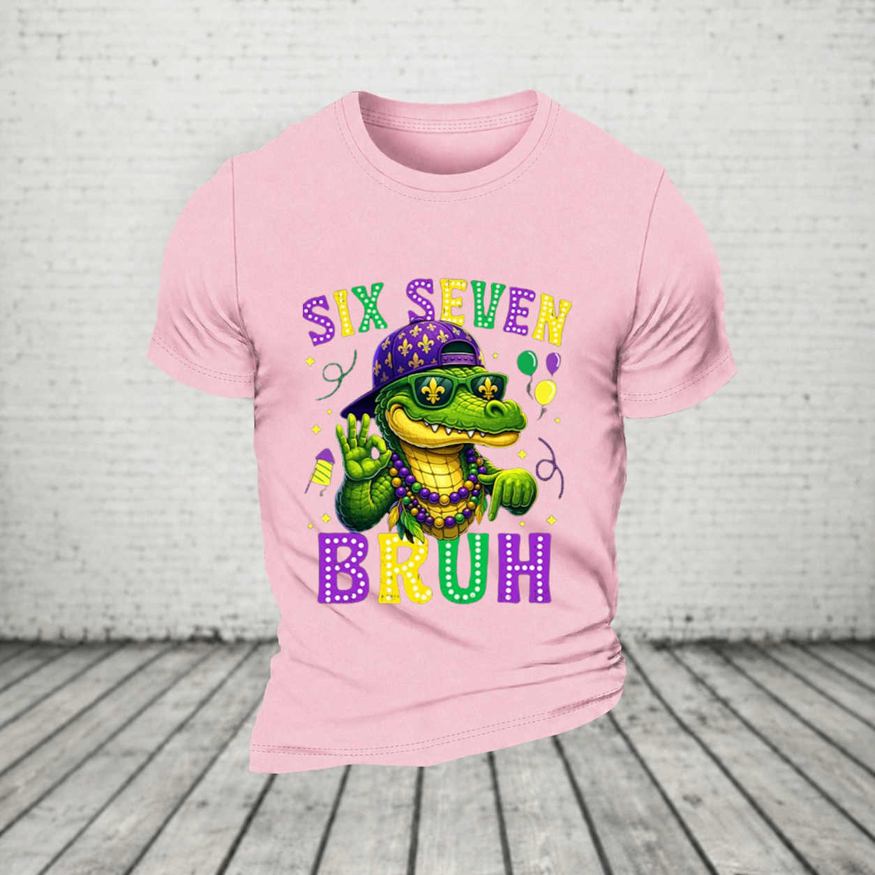 Mardi Gras Six Seven Bruh Mardigator Alligator 6 7 Meme Boys T Shirt
