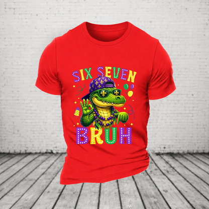 Mardi Gras Six Seven Bruh Mardigator Alligator 6 7 Meme Boys T Shirt