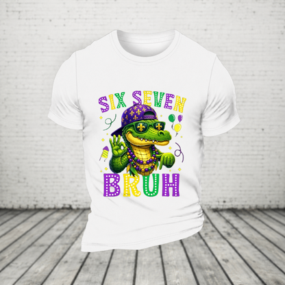 Mardi Gras Six Seven Bruh Mardigator Alligator 6 7 Meme Boys T Shirt