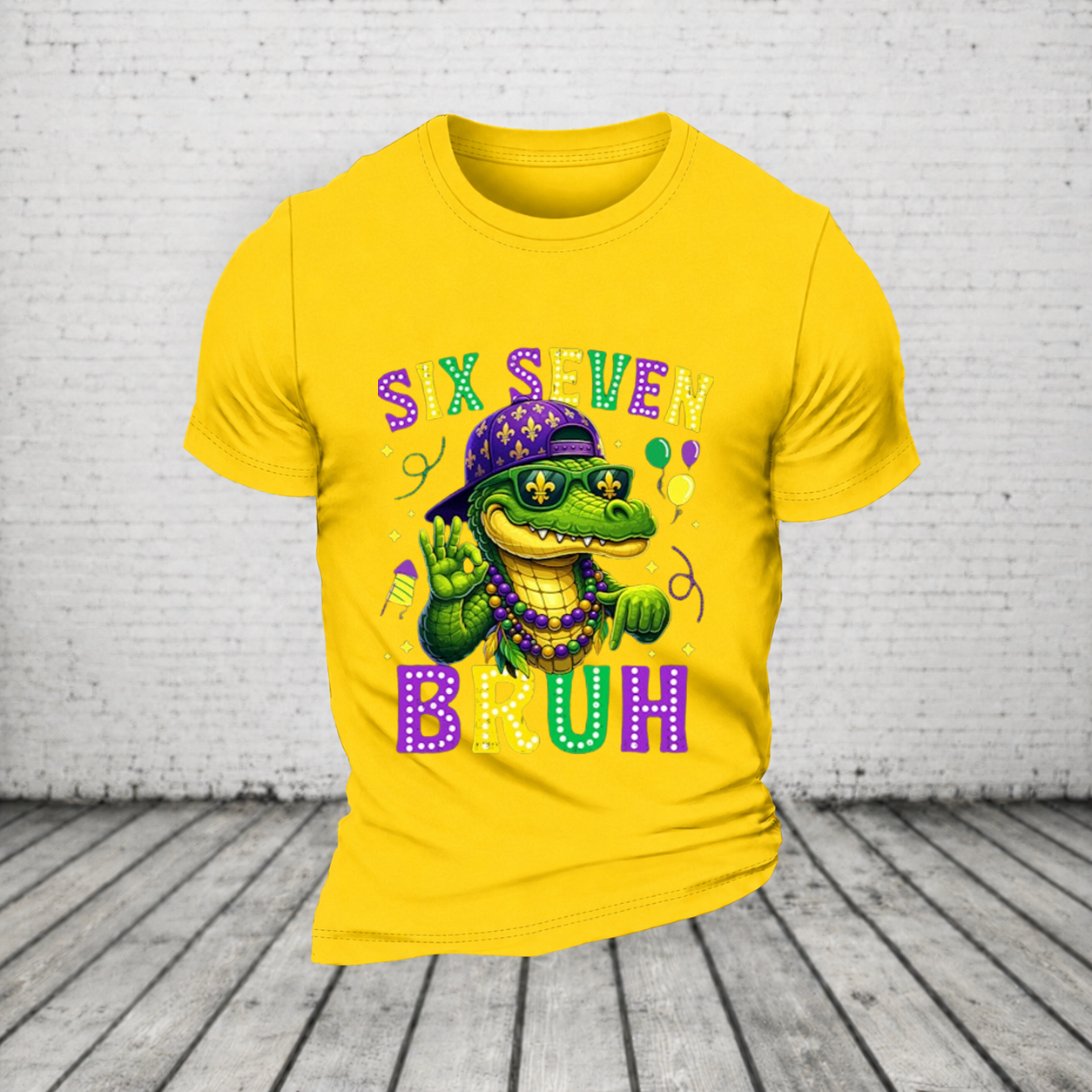Mardi Gras Six Seven Bruh Mardigator Alligator 6 7 Meme Boys T Shirt